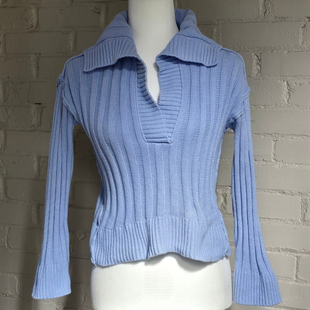 Hippie Rose Periwinkle Ribbed Knit Sweater┃Wide Collar┃Retro Y2K Style Soft Girl